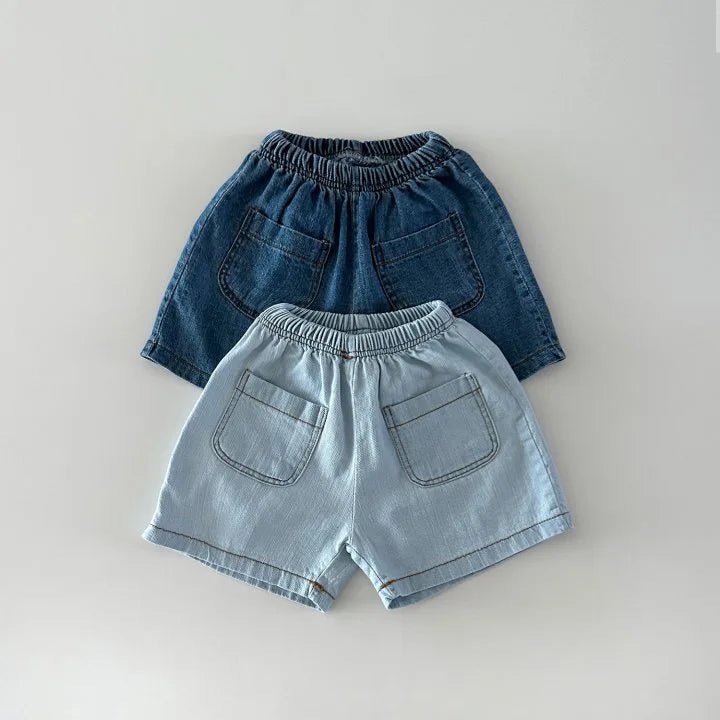 Blue Toddler Boys Denim Shirt and Shorts Set with Elastic Waist - JAC