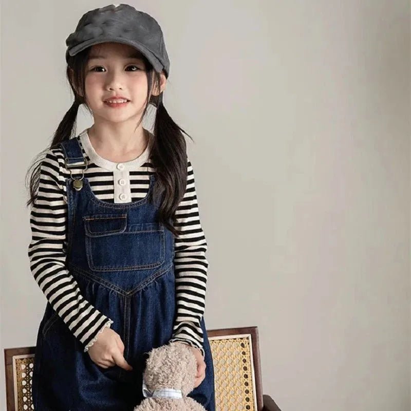 Blue Wide Leg Denim Overalls for Girls - JAC