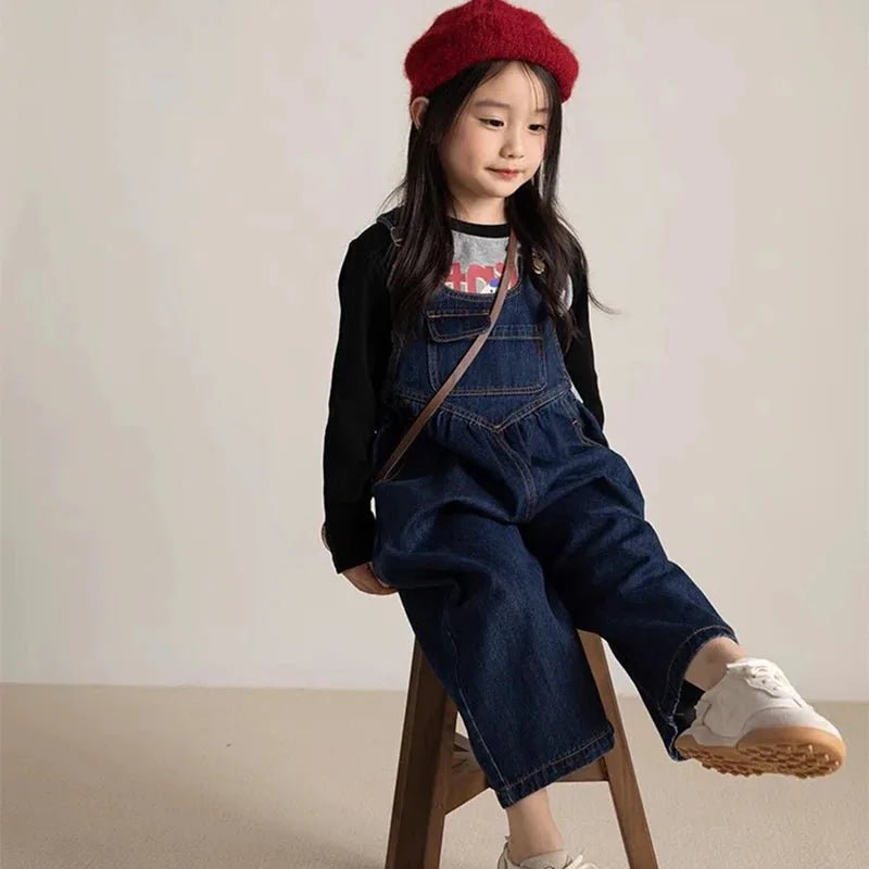 Blue Wide Leg Denim Overalls for Girls - JAC