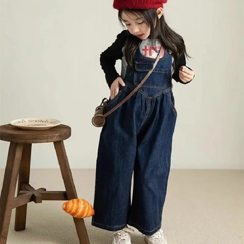 Blue Wide Leg Denim Overalls for Girls - JAC