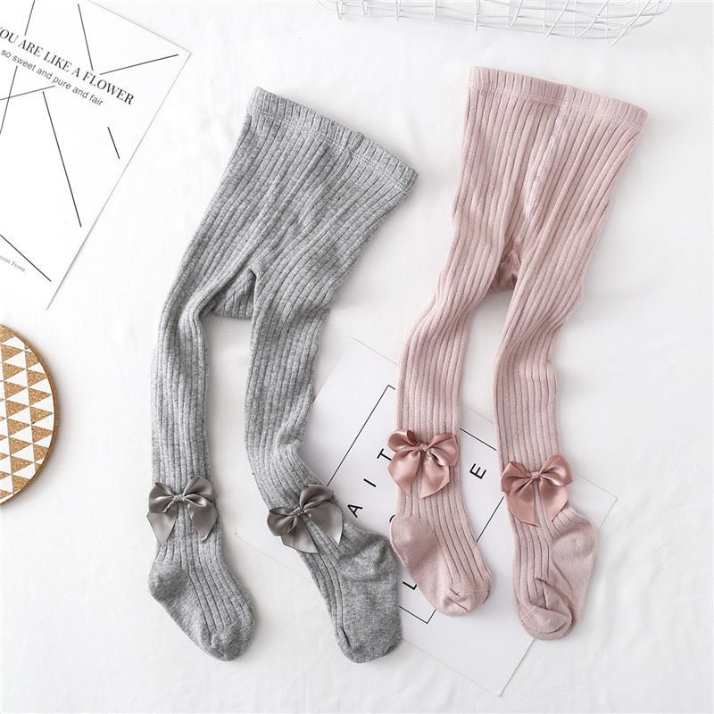 Bow Ribbed Cotton Tights for Girls - JAC