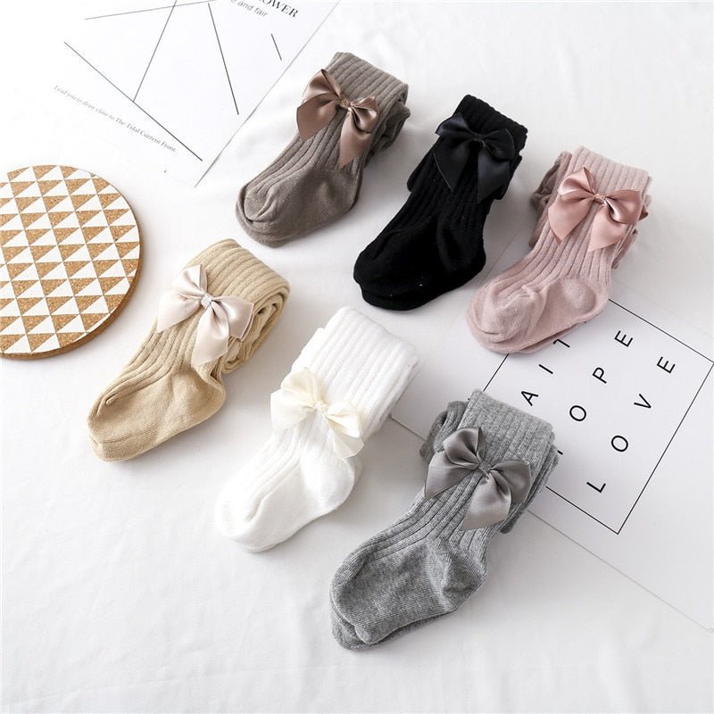 Bow Ribbed Cotton Tights for Girls - JAC