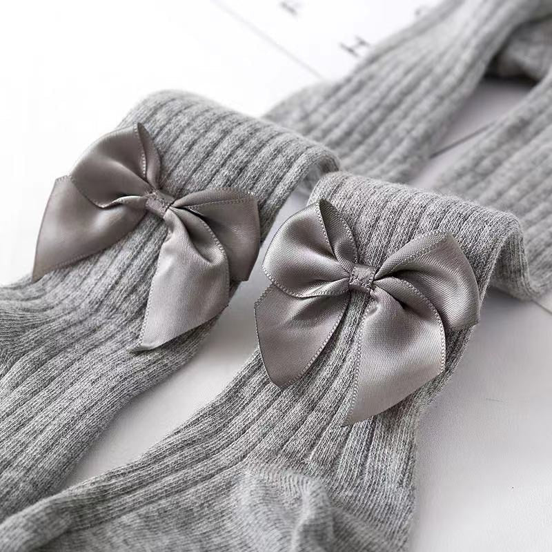 Bow Ribbed Cotton Tights for Girls - JAC