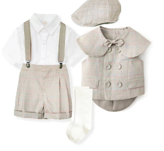 Boys' Four Piece Suit Set with Vest, Shirt, Shorts & Hat - JAC