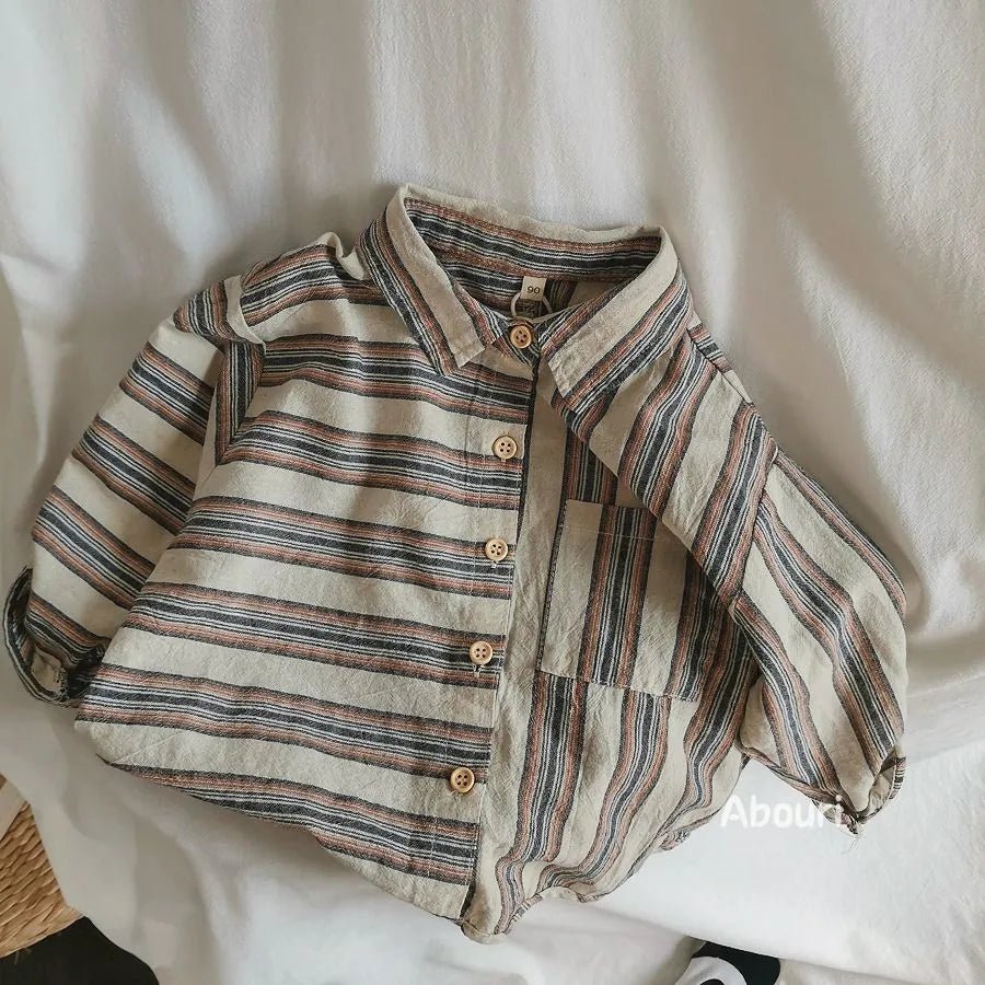 Boys' Striped Cotton Long Sleeve Button - Up Shirt - JAC