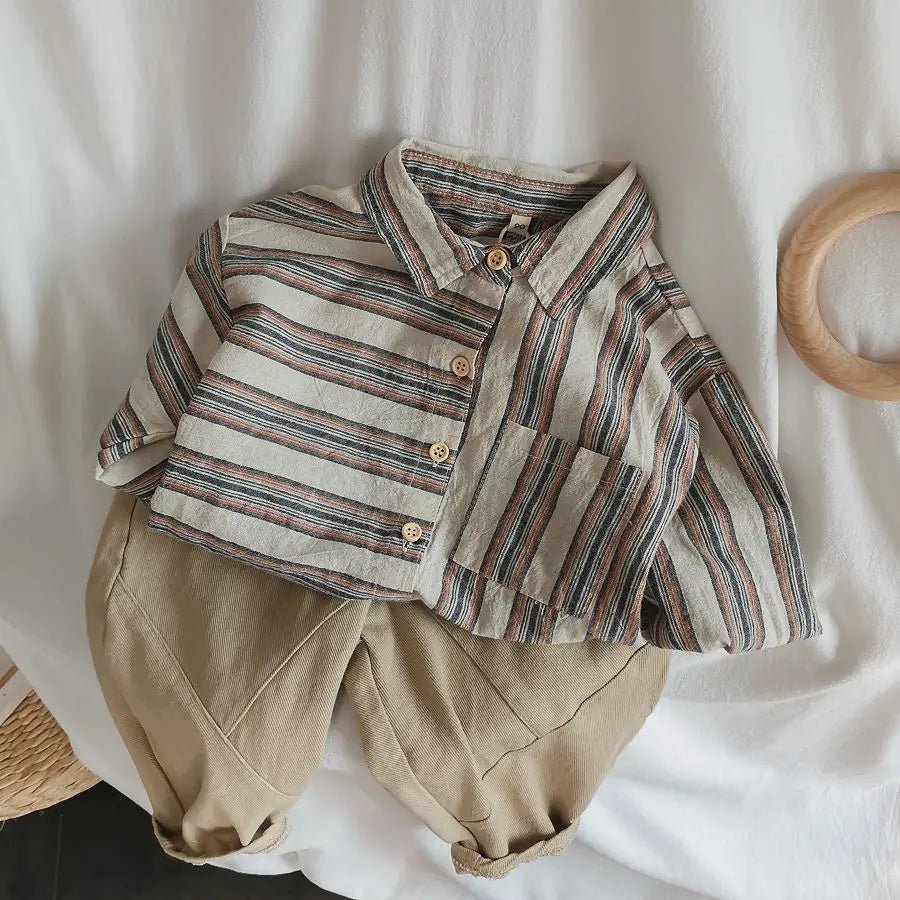 Boys' Striped Cotton Long Sleeve Button - Up Shirt - JAC