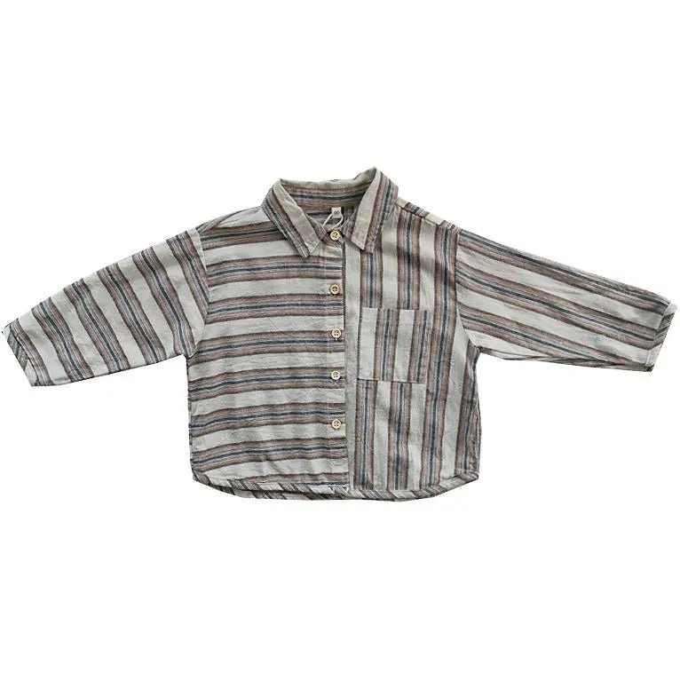 Boys' Striped Cotton Long Sleeve Button - Up Shirt - JAC