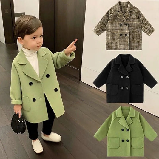 Boys' Wool Double Breasted Long Coat - Various Colors - JAC