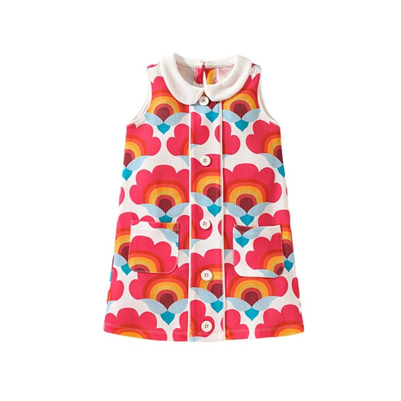 Bright Floral A - Line Dress with White Collar for Girls - JAC