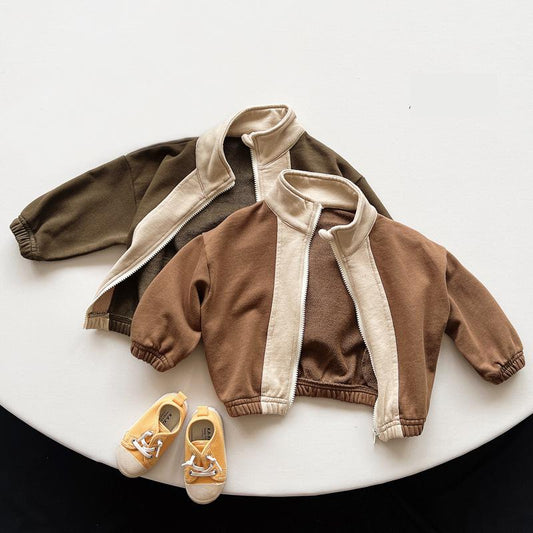 Brown & Beige Kids Retro Zip Up Jacket - JAC