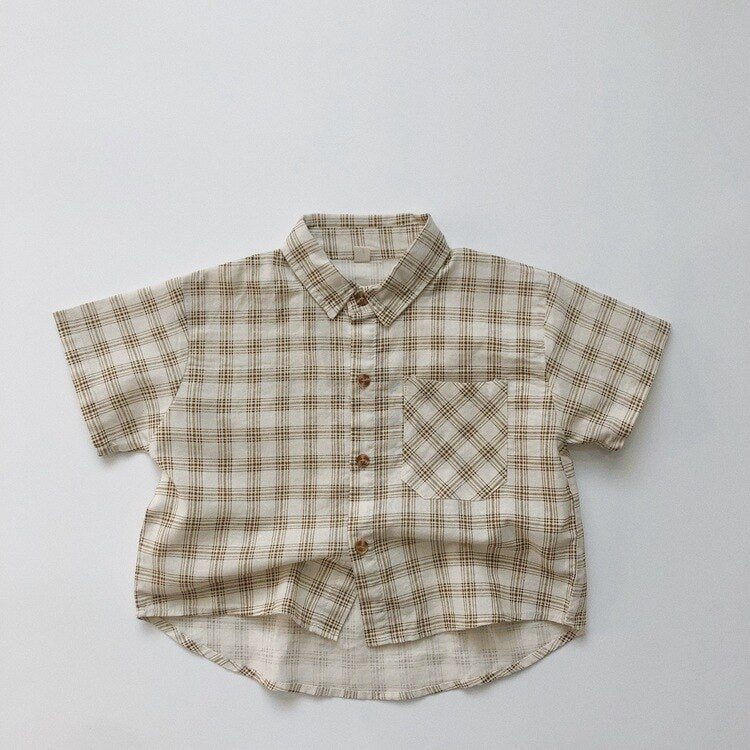 Checkered Shirt and Shorts Set for Boys - Cotton and Linen Blend - JAC