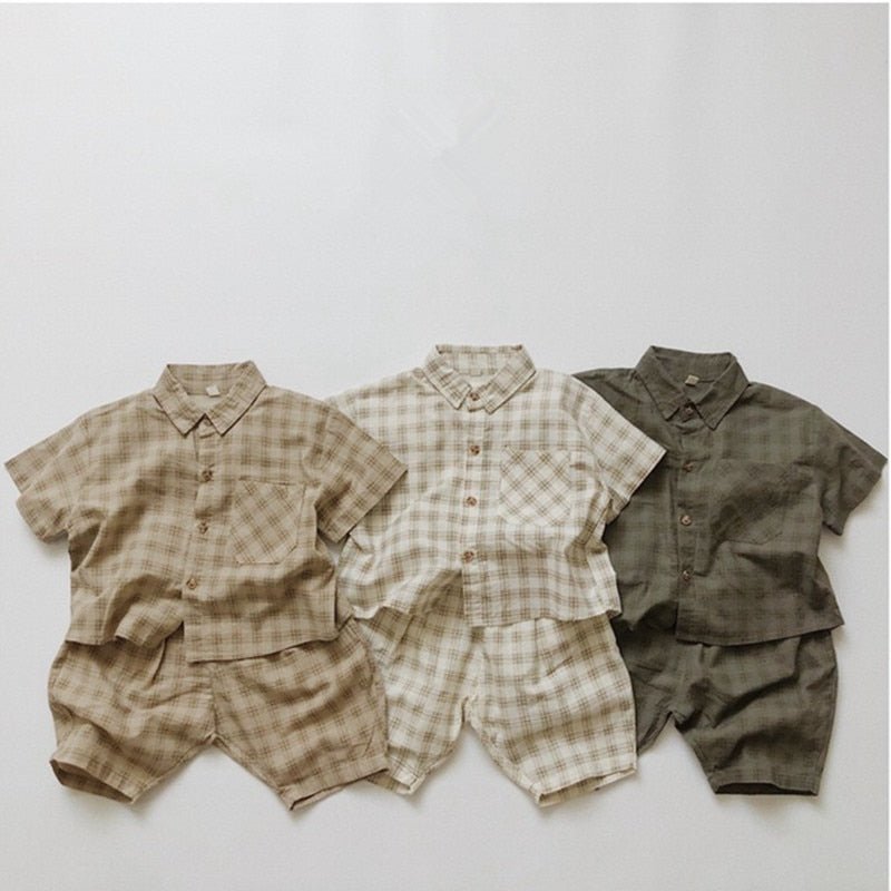 Checkered Shirt and Shorts Set for Boys - Cotton and Linen Blend - JAC