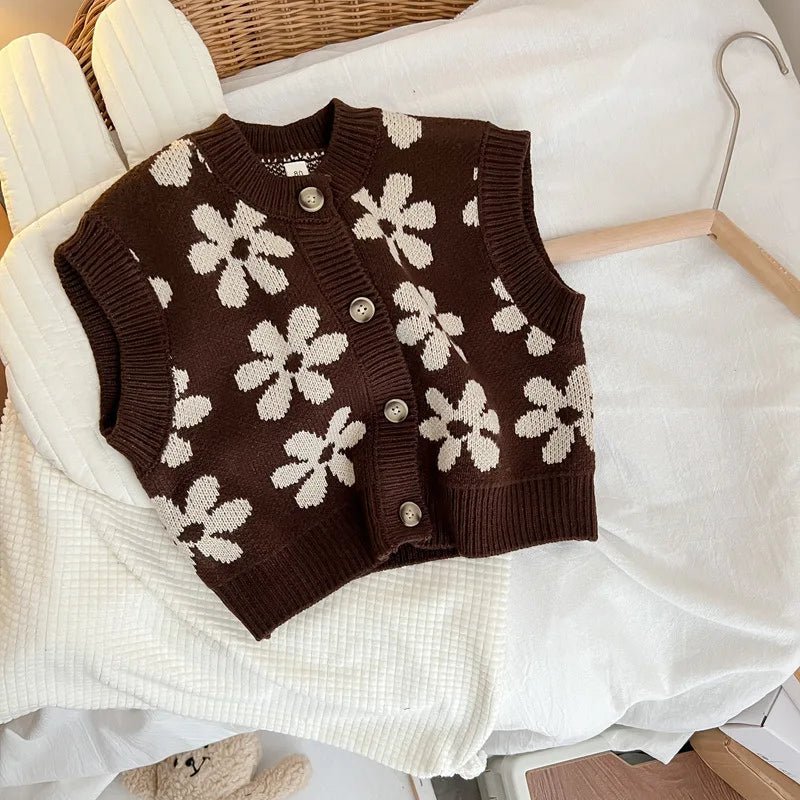 Chic Floral Knit Sleeveless Cardigan for Girls - JAC