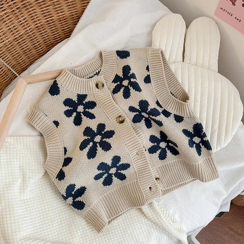 Chic Floral Knit Sleeveless Cardigan for Girls - JAC