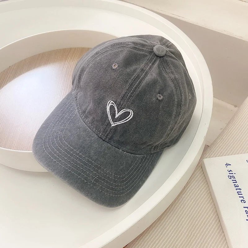 Children Baseball Hats Vintage Washed Cotton Baseball Cap Spring Summer Baby Kids Sun Proof Hat Valentine Heart Print Visor Cap - JAC