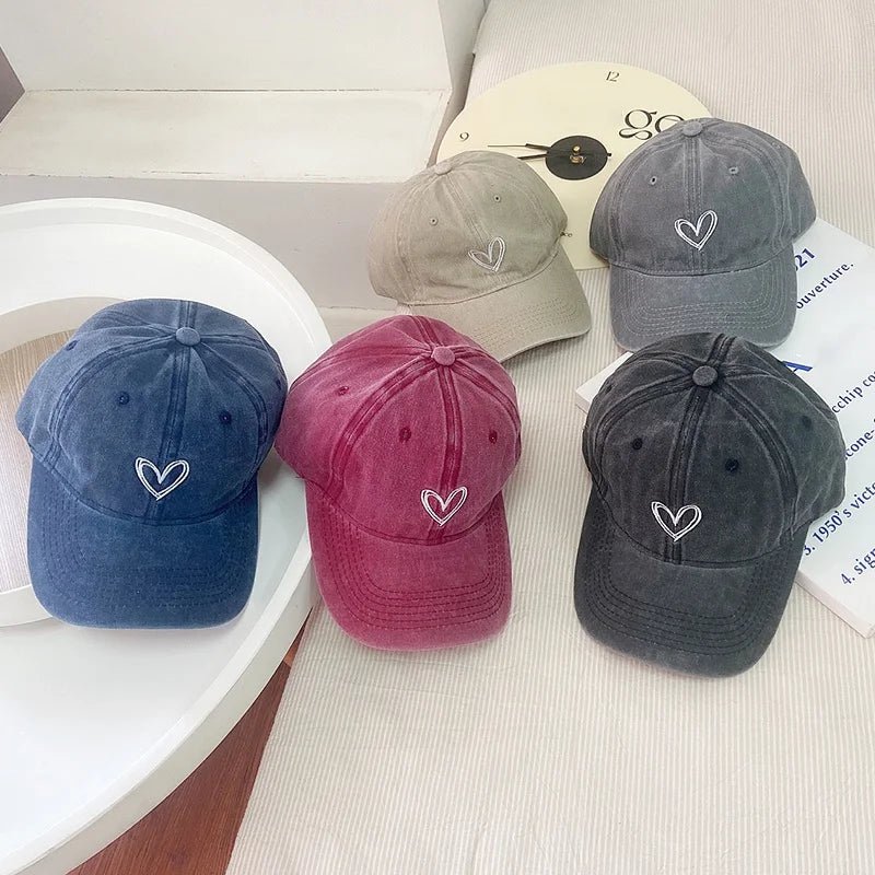 Children Baseball Hats Vintage Washed Cotton Baseball Cap Spring Summer Baby Kids Sun Proof Hat Valentine Heart Print Visor Cap - JAC