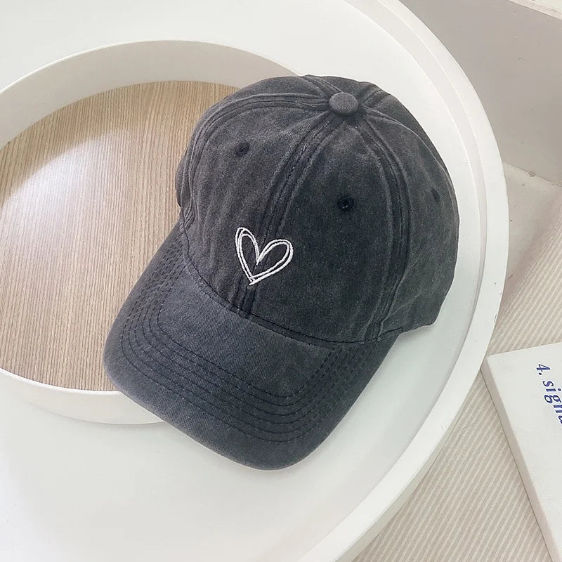 Children Baseball Hats Vintage Washed Cotton Baseball Cap Spring Summer Baby Kids Sun Proof Hat Valentine Heart Print Visor Cap - JAC