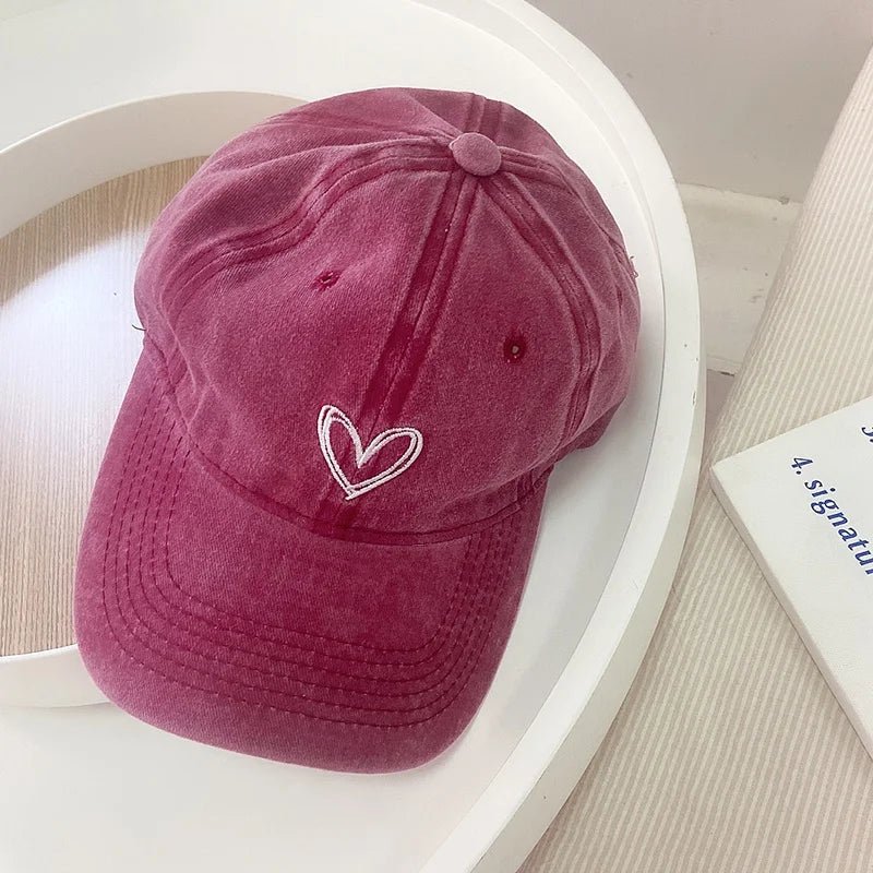 Children Baseball Hats Vintage Washed Cotton Baseball Cap Spring Summer Baby Kids Sun Proof Hat Valentine Heart Print Visor Cap - JAC