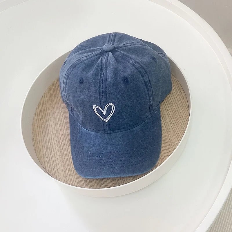 Children Baseball Hats Vintage Washed Cotton Baseball Cap Spring Summer Baby Kids Sun Proof Hat Valentine Heart Print Visor Cap - JAC