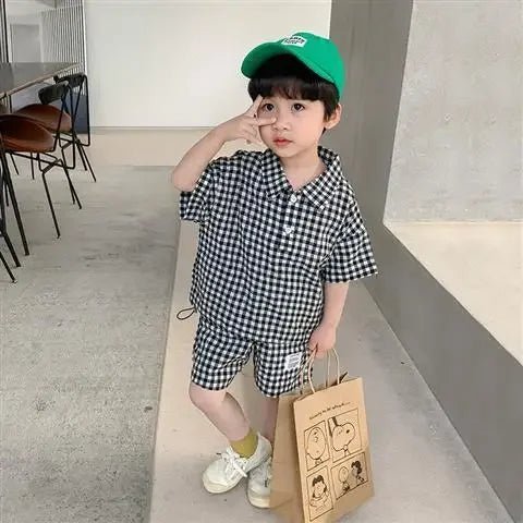 Children Clothing 2023 New Fashionable Boys Clothes Set Spring Summer Kids Sports Style Short Sleeves Plaid Shorts Two Piece Set - JAC