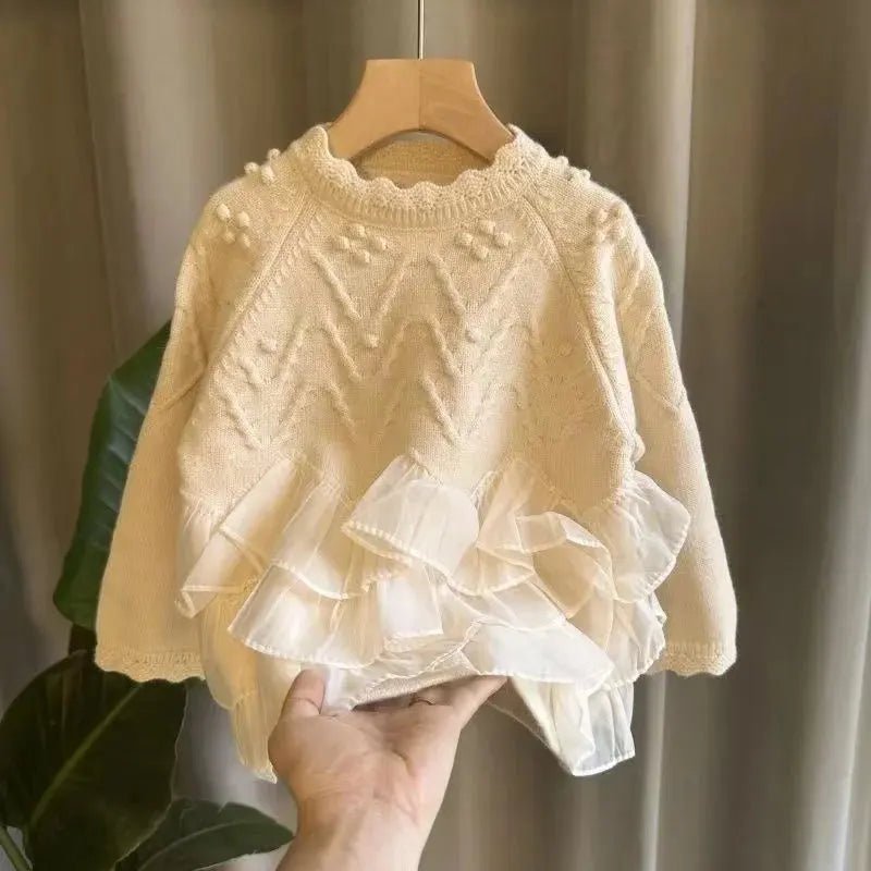 Children's Floral Lace Pullover Sweater - Stylish Kids Knit Top - JAC