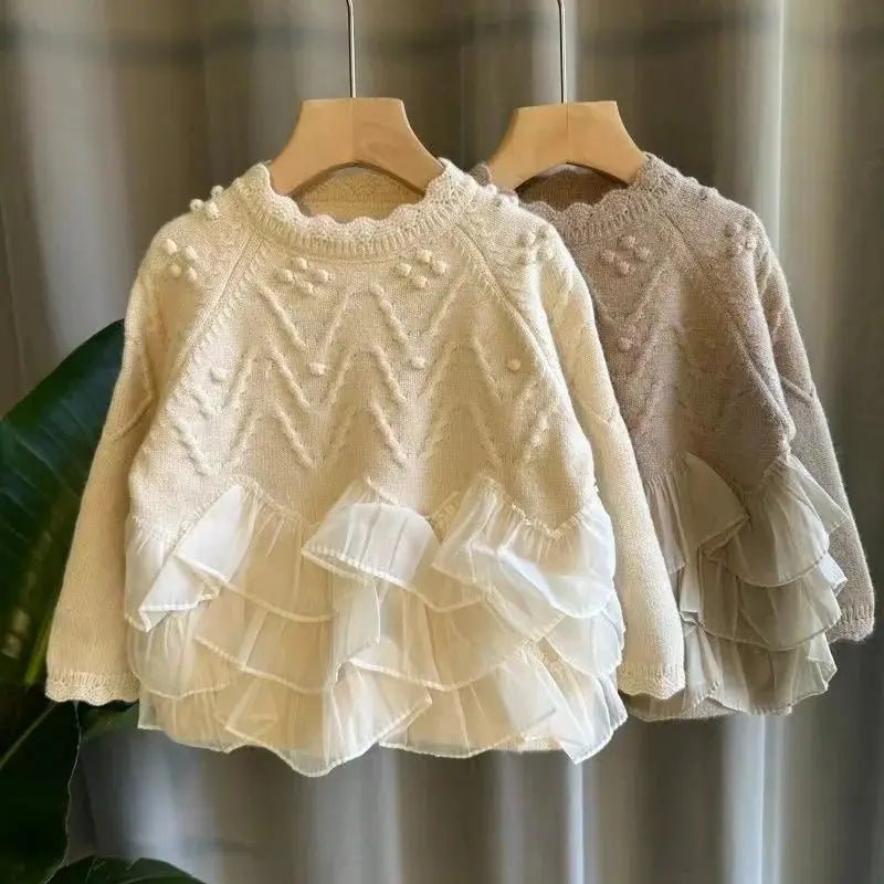 Children's Floral Lace Pullover Sweater - Stylish Kids Knit Top - JAC