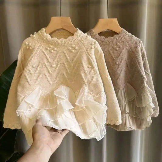 Children's Floral Lace Pullover Sweater - Stylish Kids Knit Top - JAC