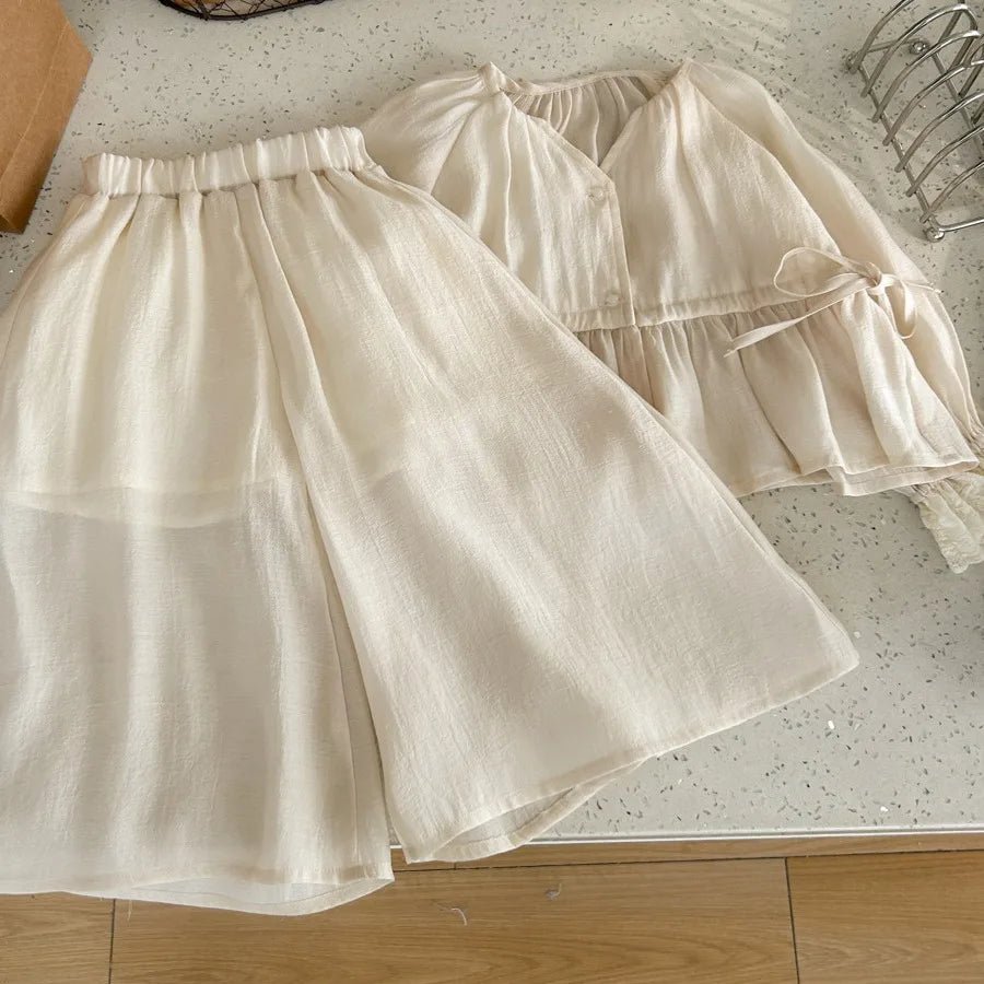 Childrens Sets Advanced Sense Girls Summer Shirt Skirt Two Pieces Simple Button 2024 Elastic Waist Pleated Fashion - JAC