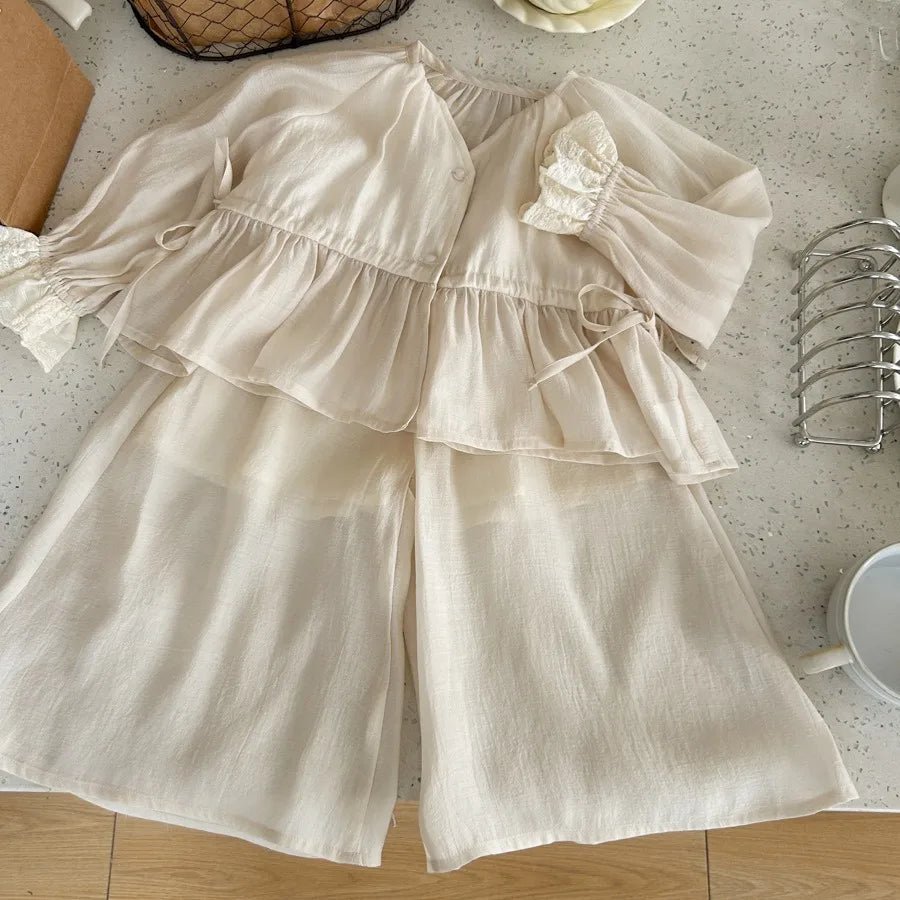 Childrens Sets Advanced Sense Girls Summer Shirt Skirt Two Pieces Simple Button 2024 Elastic Waist Pleated Fashion - JAC