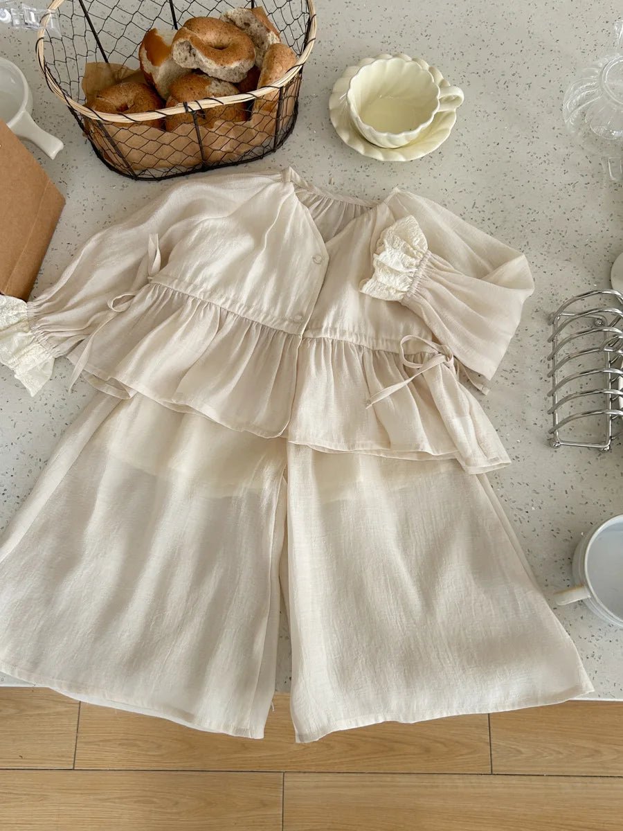 Childrens Sets Advanced Sense Girls Summer Shirt Skirt Two Pieces Simple Button 2024 Elastic Waist Pleated Fashion - JAC