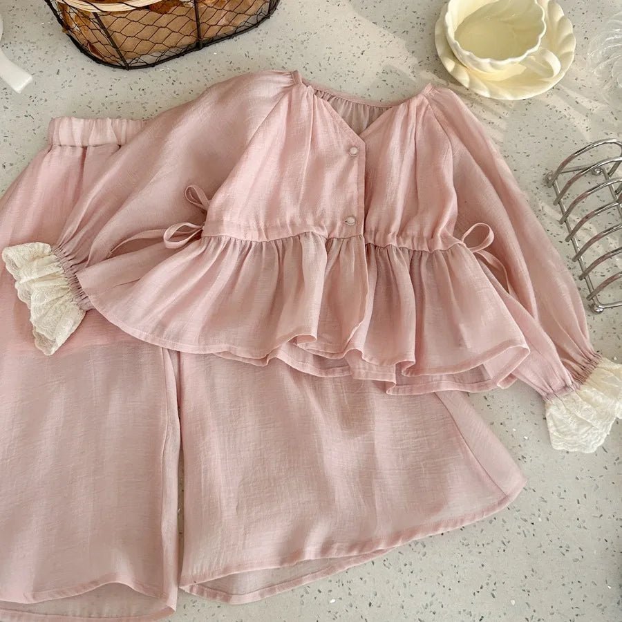 Childrens Sets Advanced Sense Girls Summer Shirt Skirt Two Pieces Simple Button 2024 Elastic Waist Pleated Fashion - JAC