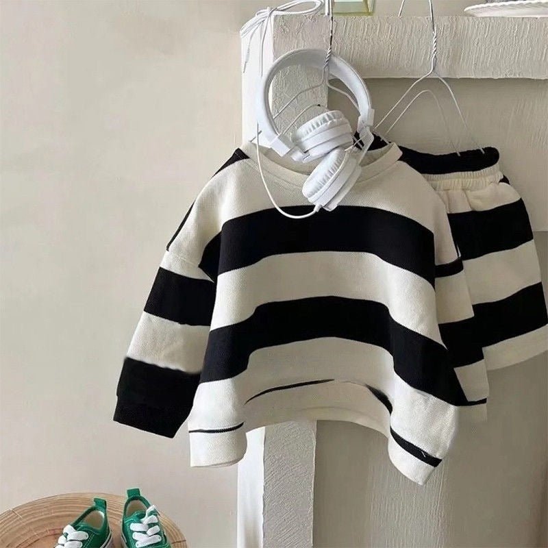 Children's Striped Cotton Jumper and Shorts Set - Green & Black - JAC