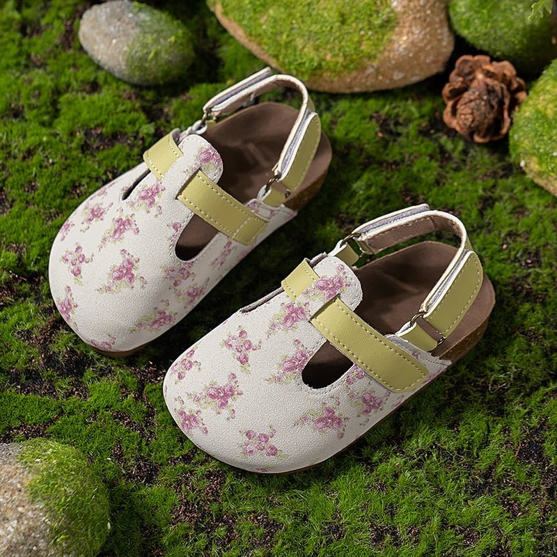 Clogs for Girls Boys Unisex Toddler Slippers Slip - on Kids Shoes Child Close Toed Indoor Outdoor Cute Sandals Floral Printed Cork - JAC