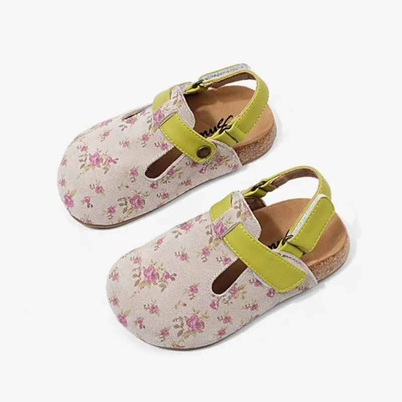 Clogs for Girls Boys Unisex Toddler Slippers Slip - on Kids Shoes Child Close Toed Indoor Outdoor Cute Sandals Floral Printed Cork - JAC