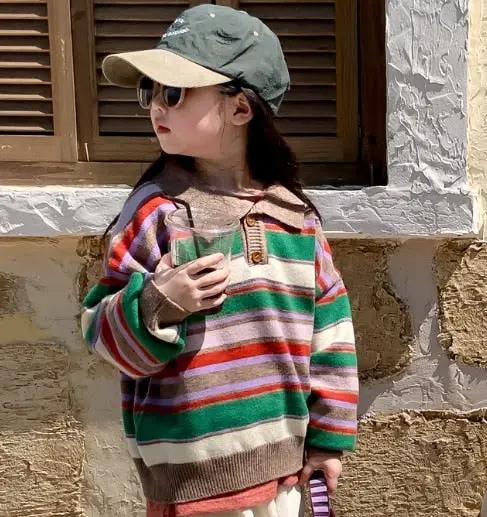 Colorful Retro Kid's Button - Up Sweater - JAC