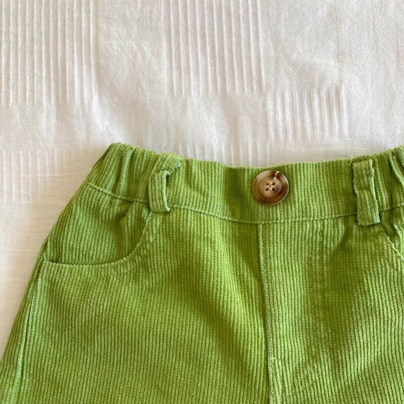 Corduroy Loose Shorts for Kids - Green & Beige, Elasticated Waist - 12M to 7Y - JAC