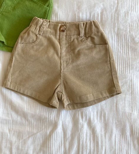 Corduroy Loose Shorts for Kids - Green & Beige, Elasticated Waist - 12M to 7Y - JAC