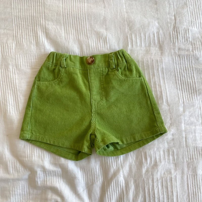 Corduroy Loose Shorts for Kids - Green & Beige, Elasticated Waist - 12M to 7Y - JAC