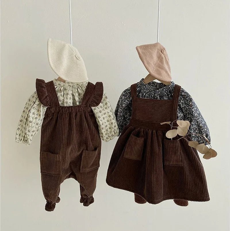 Corduroy Pinafore Dress Set with Knit Top for Girls - JAC