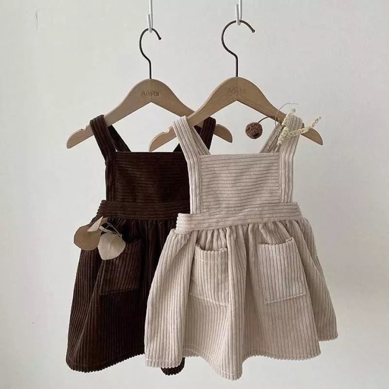 Corduroy Pinafore Dress Set with Knit Top for Girls - JAC