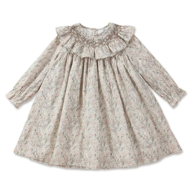 Cotton Smocking Hand Embroidery Knee - Length Girls Dress for Spring & Autumn - JAC