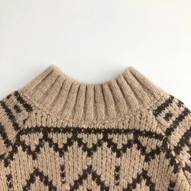 Cozy Beige High Neck Knit Sweater for Boys - JAC