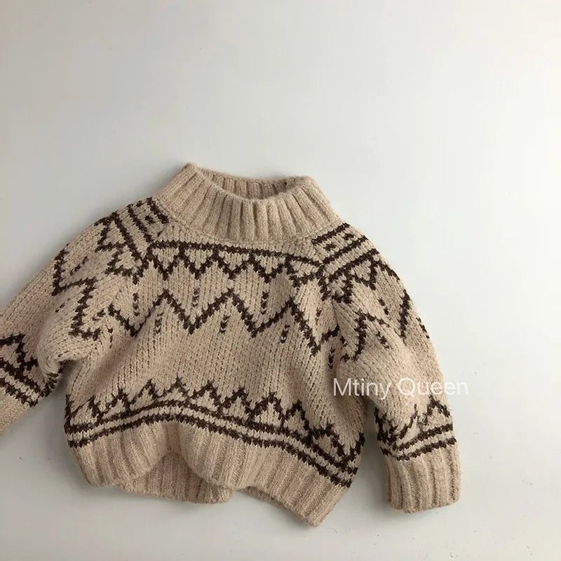 Cozy Beige High Neck Knit Sweater for Boys - JAC