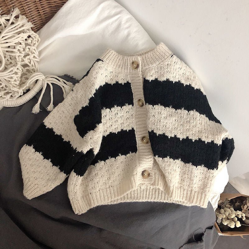 Cozy Beige Striped Knit Cardigan - JAC