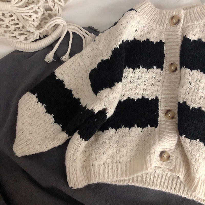 Cozy Beige Striped Knit Cardigan - JAC