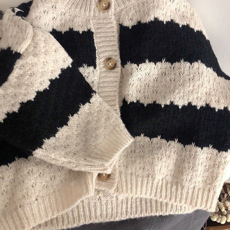 Cozy Beige Striped Knit Cardigan - JAC