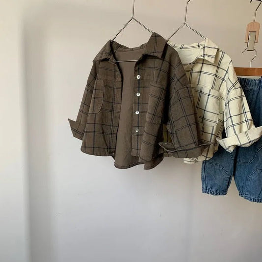 Cozy Cream & Grey Checked Flannel Shirt for Boys - JAC