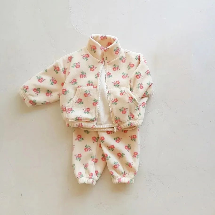 Cozy Floral Fleece Tracksuit for Girls - Kids Sizes 6M - 4Y - JAC