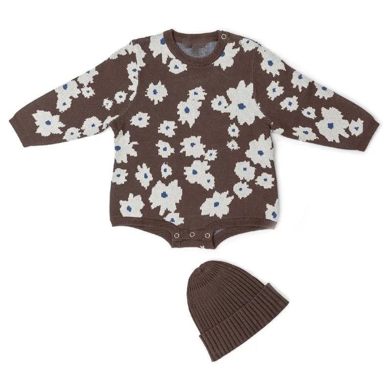 Cozy Floral Knit Baby Bodysuit - Autumn/Winter Infant Sweater Onesie - JAC