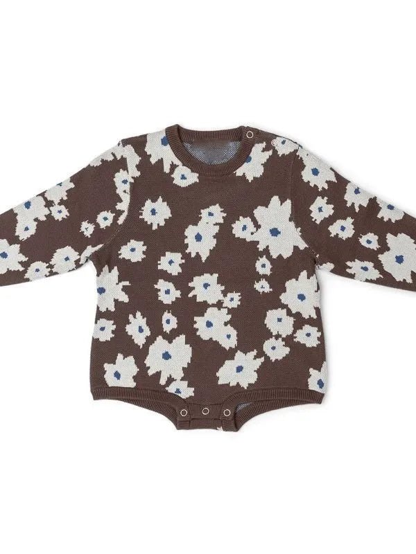 Cozy Floral Knit Baby Bodysuit - Autumn/Winter Infant Sweater Onesie - JAC